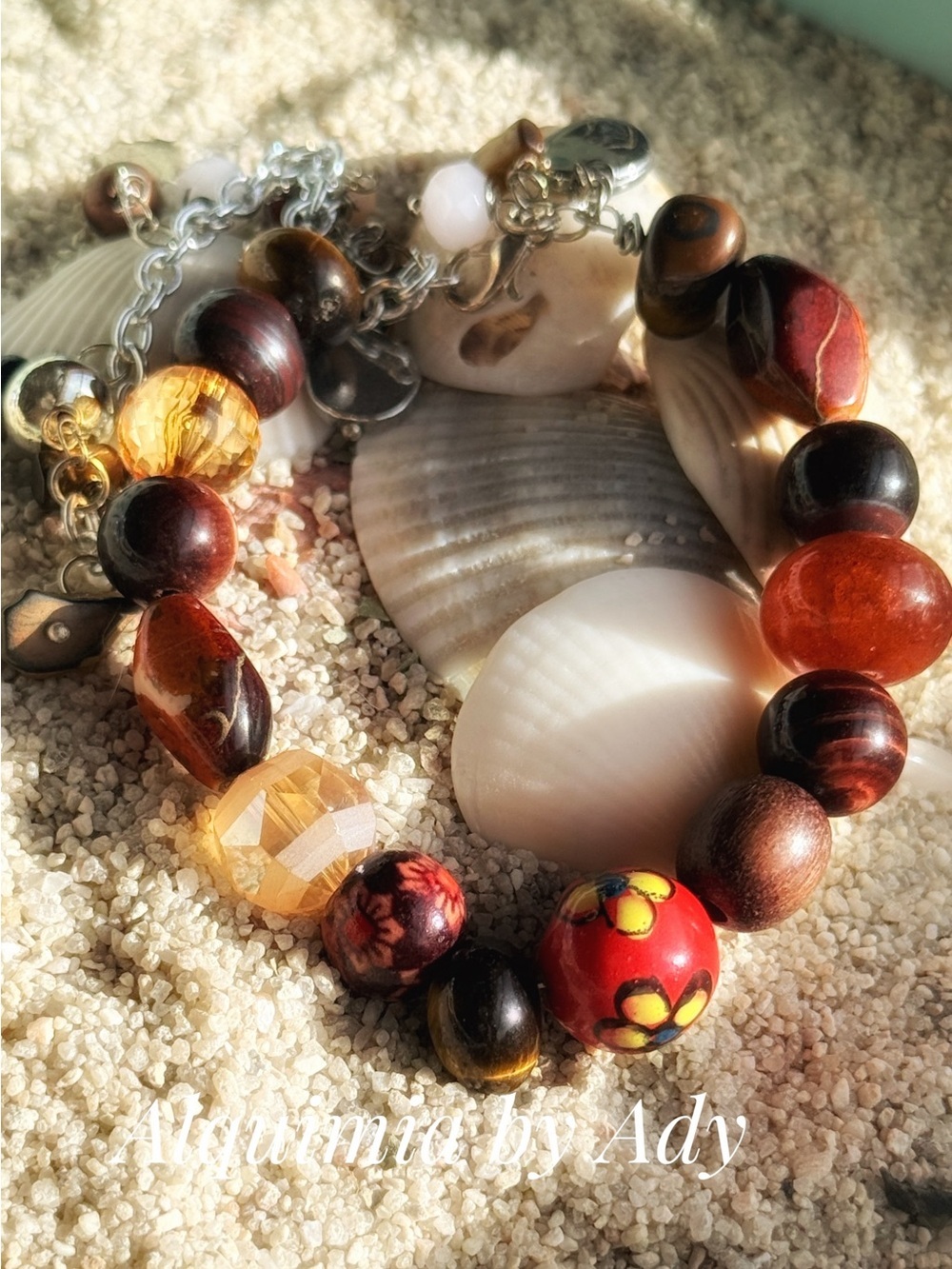 Colorful SUMMER Bracelet with Carnelian agate bronze tigers eye